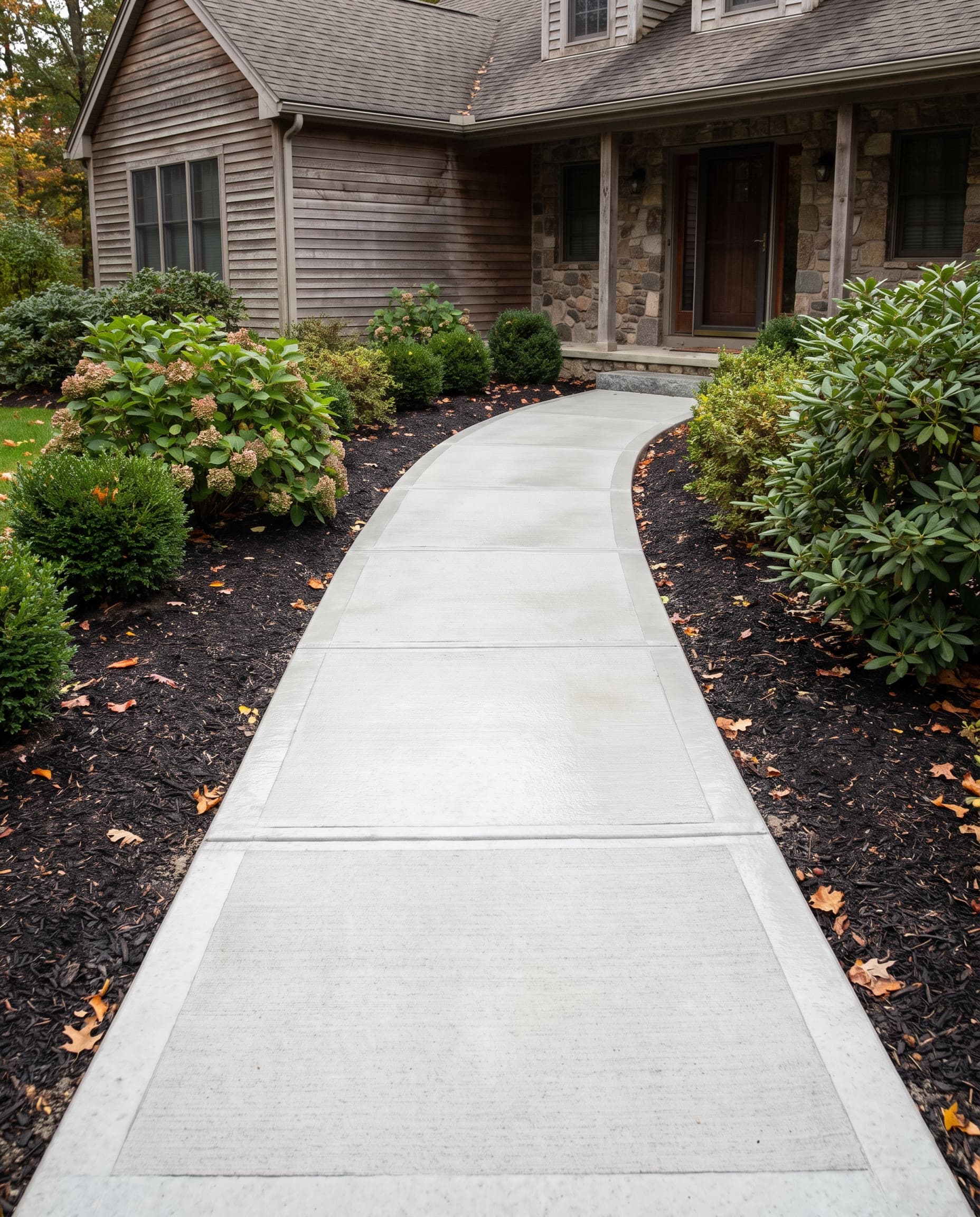 Freshly finished concrete walkway, representative of Fernando Masonry concrete work
